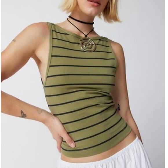 UO Urban Outfitters Mercedes Sleeveless Tank in Green Stripe Size XS NEW - Picture 1 of 9